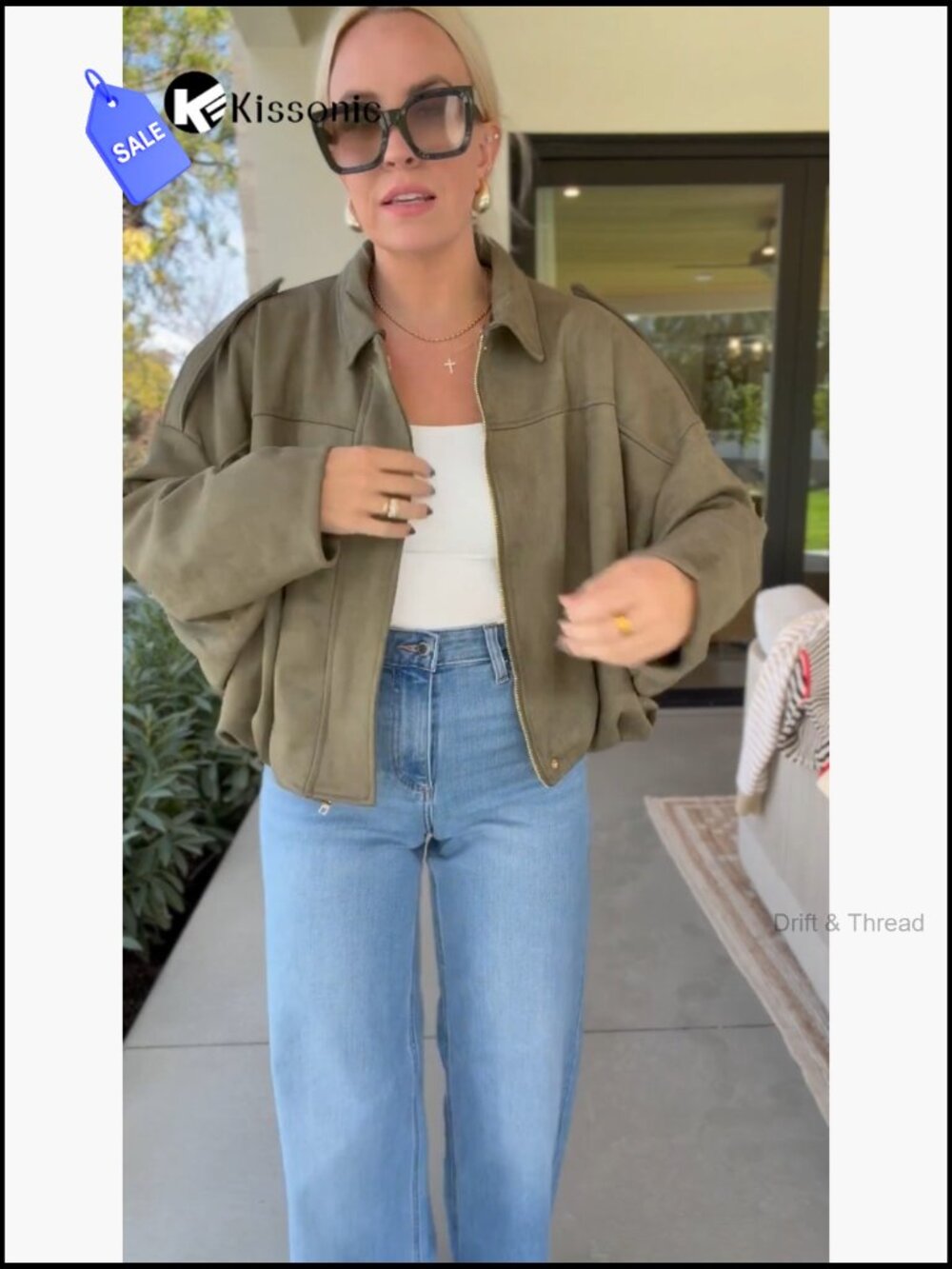 Faux Suede Bomber Jacket Oversized Batwing Long Sleeve Cropped Coat Streetwear - Picture 7 of 7